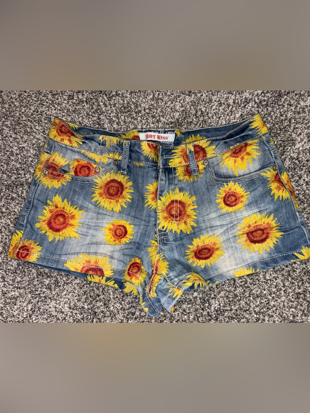 Hot Kiss Denim Shorts with Bright Yellow Sunflower Print
